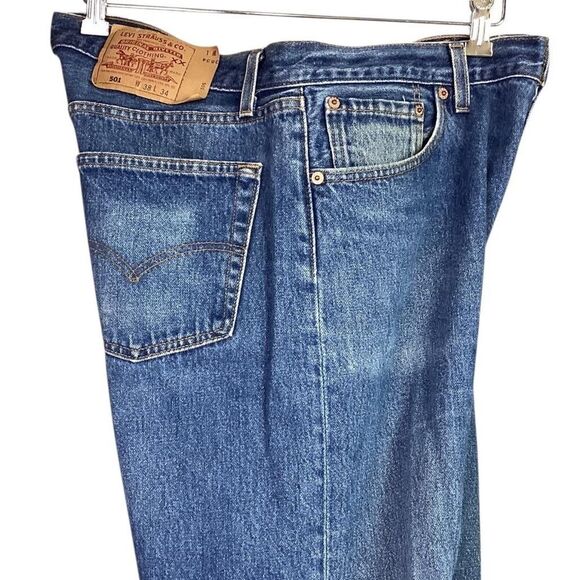Levis 501 Buttonfly Jeans Mens 38x34 (36x29) Blue Straight USA Made 90s Vintage - Picture 5 of 8